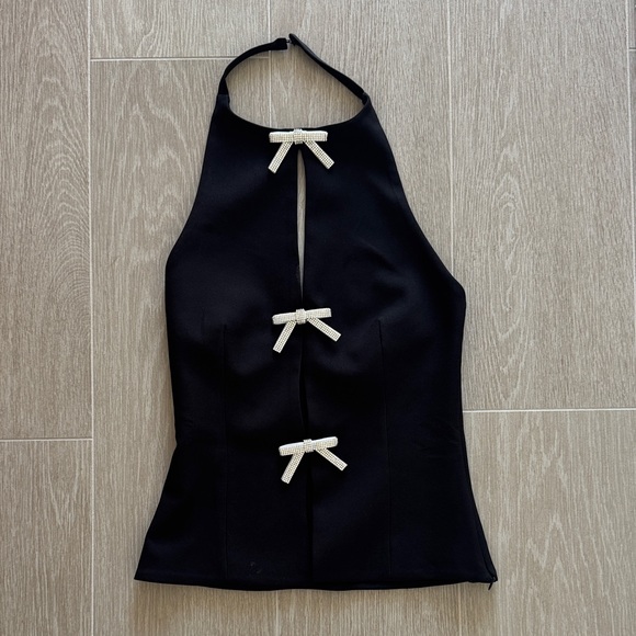 Zara Tops - Zara Elegant Black Halter Top with Bow Accents